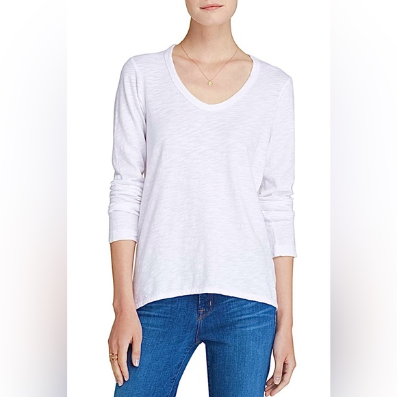 WILT “Shrunken Boyfriend Tee”- White & V Neck w/ Long Sleeves🤍 (Small) *NWOT🎁* - Picture 6 of 13